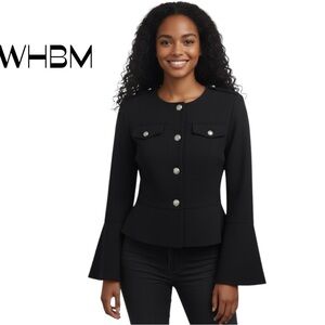 White House Black Market Black Cropped Peplum Blazer Jacket Size 0